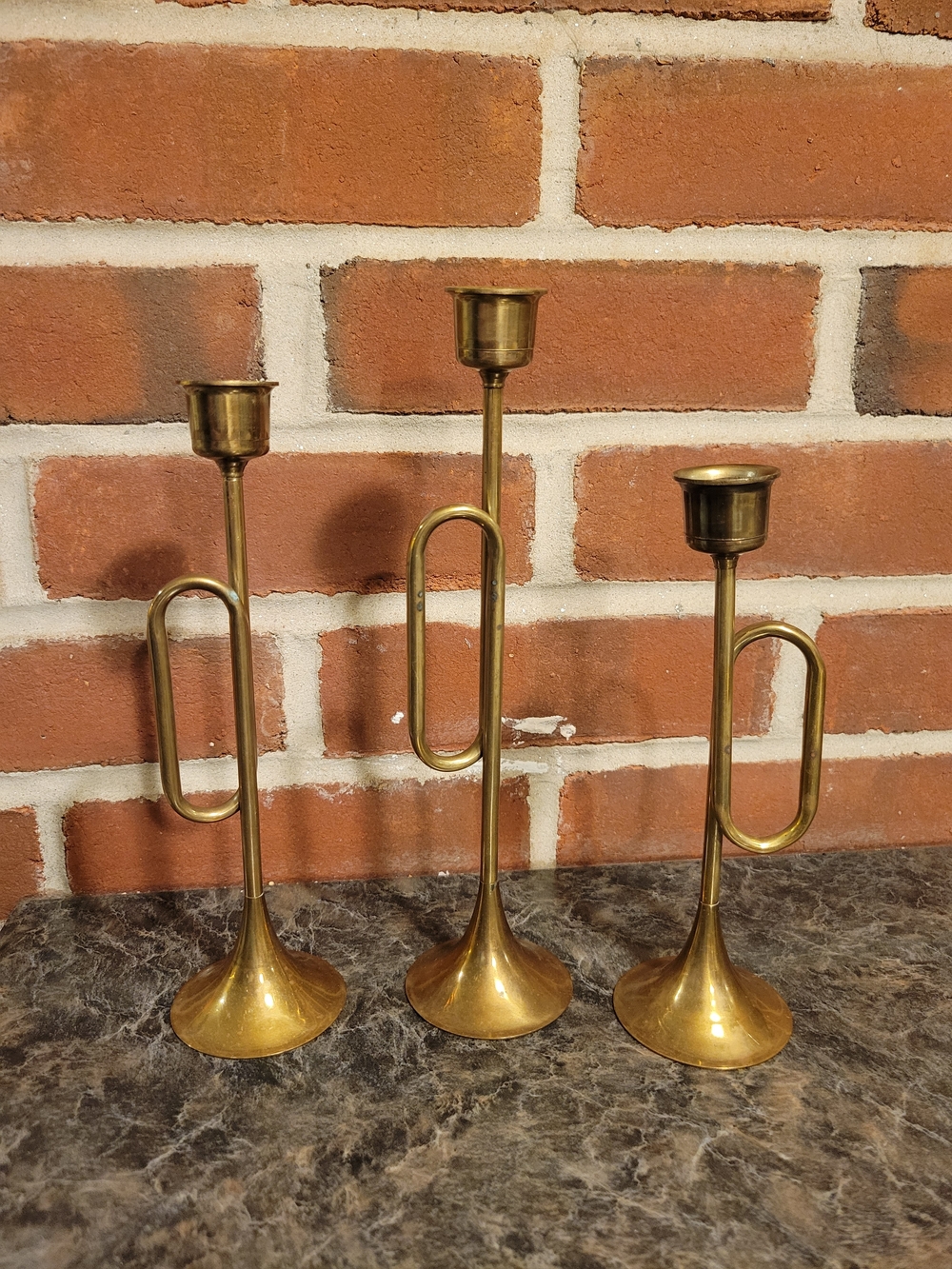 Vintage Brass Trumpet Candle Holders